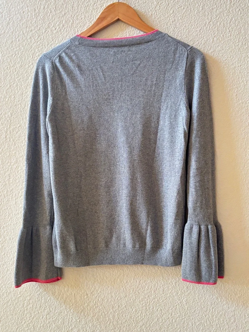 J. Crew Mercantile Bell Sleeve Sweater Gray Crew Neck Pullover Size Medium